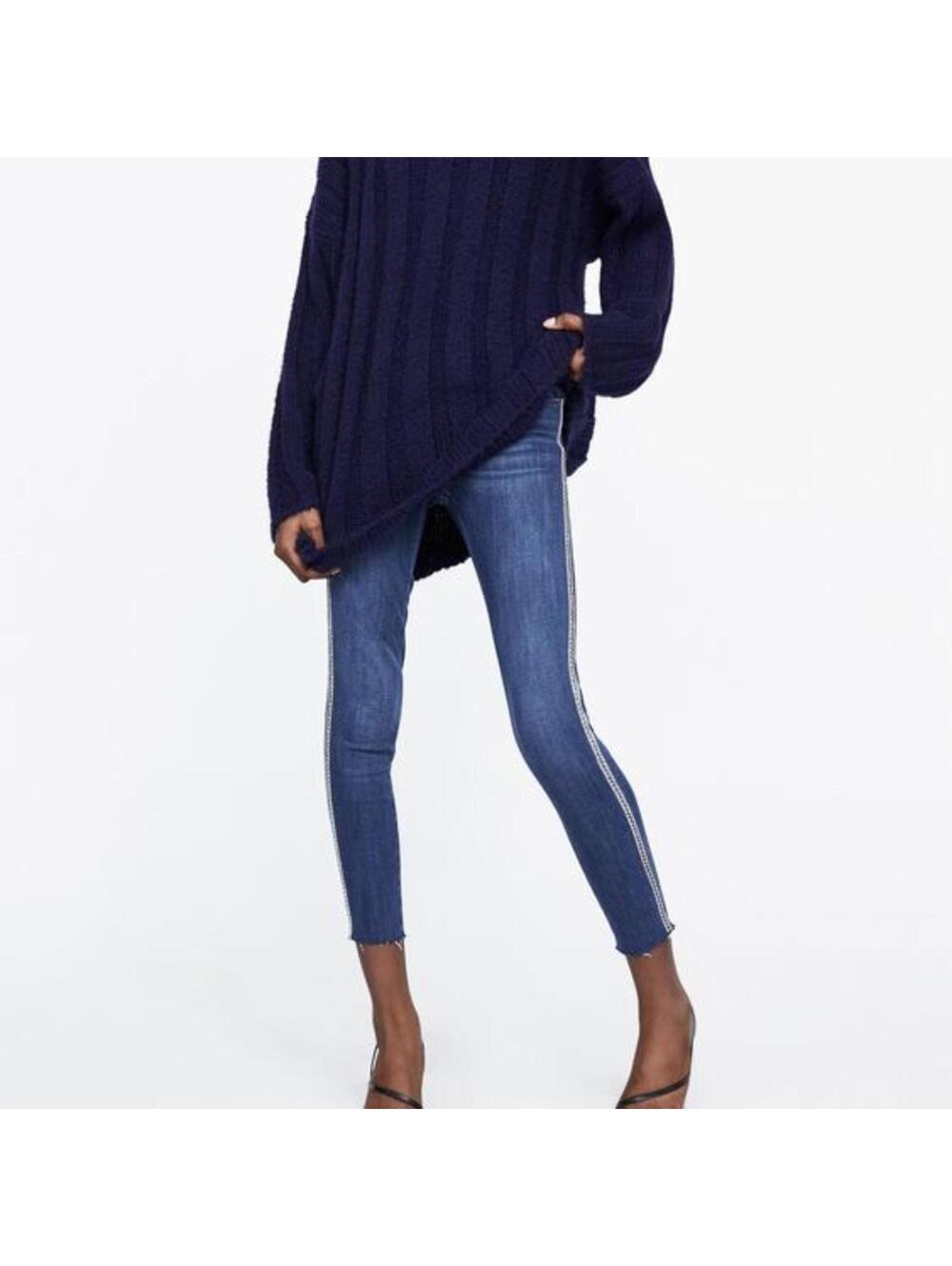 Zara BEJEWELED STRIPE JEANS Z1975 size 4